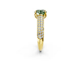 Yellow gold Fancy Green Round Cut Diamond Solitaire Ring with Three-Row Pavé Band and Four-Prong Setting_39