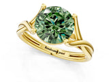 Yellow gold Fancy Green Round Cut Diamond Solitaire Twist Band Prong Setting Ring_68