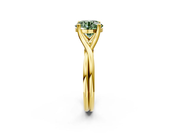 Yellow gold Fancy Green Round Cut Diamond Solitaire Twist Band Prong Setting Ring
