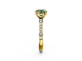 Yellow gold Fancy Green Round  Cut Diamond Solitaire with Pave Band and Four-Prong Setting 3