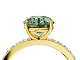 Yellow gold Fancy Green Round  Cut Diamond Solitaire with Pave Band and Four-Prong Setting 5