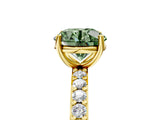 Yellow gold Fancy Green Round  Cut Diamond Solitaire with Pave Band and Four-Prong Setting