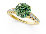 Yellow gold Fancy Green Round  Cut Diamond Solitaire with Pave Band and Four-Prong Setting_146
