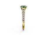 Yellow gold Fancy Green Round  Cut Diamond Solitaire with Pave Band and Four-Prong Setting_147