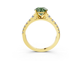 Yellow gold Fancy Green Round  Cut Diamond Solitaire with Pave Band and Four-Prong Setting_148