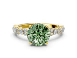 Yellow gold Fancy Green Round Cut Diamond Solitaire with Side Stones, Pave Band, Four-Prong Setting_102