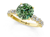 Yellow gold Fancy Green Round Cut Diamond Solitaire with Side Stones, Pave Band, Four-Prong Setting_103