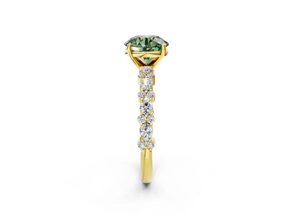 Yellow Gold Round Pear Side Stone Engagement Ring Setting for Fancy Green Center