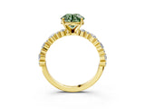 Yellow gold Fancy Green Round Cut Diamond Solitaire with Side Stones, Pave Band, Four-Prong Setting_105