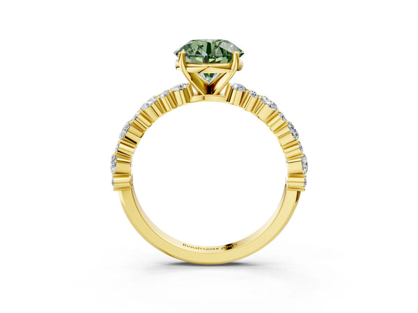 Yellow Gold Round Pear Side Stone Engagement Ring Setting for Fancy Green Center