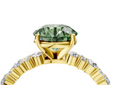 Yellow gold Fancy Green Round Cut Diamond Solitaire with Side Stones, Pave Band, Four-Prong Setting_106
