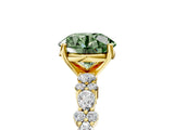 Yellow gold Fancy Green Round Cut Diamond Solitaire with Side Stones, Pave Band, Four-Prong Setting_107