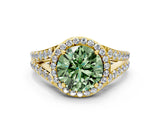 Yellow gold Fancy Green Round Cut Diamond Split Shank Halo Ring with Four-Prong Setting_58