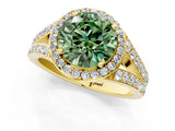 Yellow gold Fancy Green Round Cut Diamond Split Shank Halo Ring with Four-Prong Setting_59