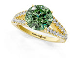 Yellow gold Fancy Green Round Cut Diamond Split Shank Pavé Engagement Ring with Four-Prong Setting_78