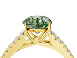 Yellow gold Fancy Green Round Cut Diamond Split Shank Pavé Engagement Ring with Four-Prong Setting_81