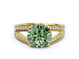 Yellow gold Fancy Green Round Cut Diamond Split Shank Ring with Pavé Band and Four-Prong Setting_44