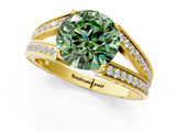Yellow gold Fancy Green Round Cut Diamond Split Shank Ring with Pavé Band and Four-Prong Setting_45