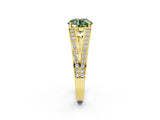 Yellow gold Fancy Green Round Cut Diamond Split Shank Ring with Pavé Band and Four-Prong Setting_46