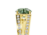 Yellow gold Fancy Green Round Cut Diamond Split Shank Ring with Pavé Band and Four-Prong Setting_49