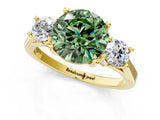 Yellow gold Fancy Green Round Cut Diamond Three-Stone Engagement Ring with Prong Setting and Pavé Band_1