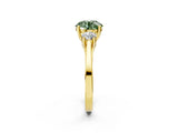 Yellow gold Fancy Green Round Cut Diamond Three-Stone Engagement Ring with Prong Setting and Pavé Band_2