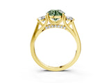 Yellow gold Fancy Green Round Cut Diamond Three-Stone Engagement Ring with Prong Setting and Pavé Band_3