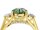 Yellow gold Fancy Green Round Cut Diamond Three-Stone Engagement Ring with Prong Setting and Pavé Band_4