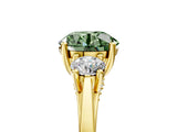 Yellow gold Fancy Green Round Cut Diamond Three-Stone Engagement Ring with Prong Setting and Pavé Band_5