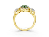 Yellow gold Fancy Green Round Cut Diamond Three-Stone Halo Ring with Prong Setting and Pavé Accents_3