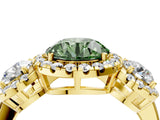 Yellow gold Fancy Green Round Cut Diamond Three-Stone Halo Ring with Prong Setting and Pavé Accents_4
