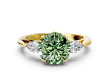 Yellow gold Fancy Green Round Cut Diamond Three-Stone Ring with Pear Side Stones and Four-Prong Setting_61