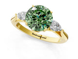 Yellow gold Fancy Green Round Cut Diamond Three-Stone Ring with Pear Side Stones and Four-Prong Setting_62