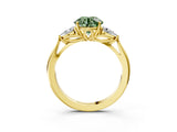 Yellow gold Fancy Green Round Cut Diamond Three-Stone Ring with Pear Side Stones and Four-Prong Setting_64