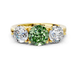 Yellow gold Fancy Green Round Cut Diamond Three-Stone Ring with Prong Setting and Classic Band_123