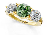 Yellow gold Fancy Green Round Cut Diamond Three-Stone Ring with Prong Setting and Classic Band_124