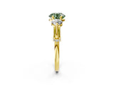 Yellow gold Fancy Green Round Cut Diamond Three-Stone Ring with Prong Setting and Pavé Band_2