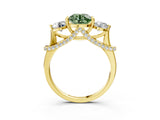 Yellow gold Fancy Green Round Cut Diamond Three-Stone Ring with Prong Setting and Pavé Band_3