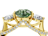 Yellow gold Fancy Green Round Cut Diamond Three-Stone Ring with Prong Setting and Pavé Band_4
