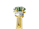 Yellow gold Fancy Green Round Cut Diamond Three-Stone Ring with Prong Setting and Pavé Band_5