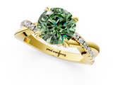 Yellow gold Fancy Green Round  Cut Diamond Twist Band Solitaire with Prong Setting_25