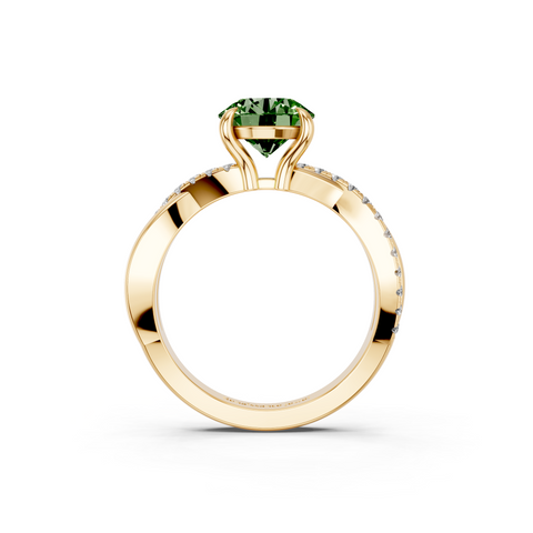 Yellow gold Fancy Green Round  Cut Diamond Twist Band Solitaire with Prong Setting_5