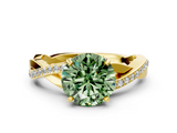 Yellow gold Fancy Green Round  Cut Diamond Twisted Band Engagement Ring with Prong Setting_3