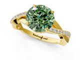 Yellow gold Fancy Green Round  Cut Diamond Twisted Band Engagement Ring with Prong Setting_4