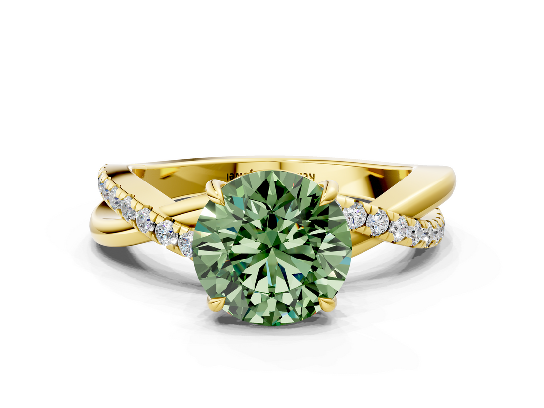 Yellow gold Fancy Green Round  Cut Diamond Twisted Band with Pavé Setting and Four-Prong Setting_20