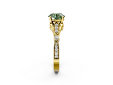 Yellow gold Fancy Green Round  Cut Diamond with Milgrain Marquise and Bezel Accents on a Solitaire Band with Prong Setting_191