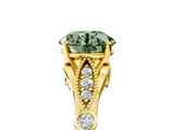 Yellow gold Fancy Green Round  Cut Diamond with Milgrain Marquise and Bezel Accents on a Solitaire Band with Prong Setting_194