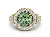 Yellow gold Fancy Green Round  Cut Double Halo Diamond Engagement Ring with Pave Band and Four-Prong Setting_40