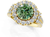 Yellow gold Fancy Green Round  Cut Double Halo Diamond Engagement Ring with Pave Band and Four-Prong Setting_41