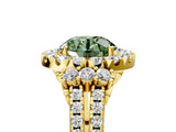 Yellow gold Fancy Green Round  Cut Double Halo Diamond Engagement Ring with Pave Band and Four-Prong Setting_45